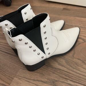 Marc Fisher Studded White Chelsea Boots